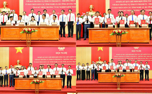 Kiểm toán nhà nước ký Quy chế phối hợp với Ban Thường vụ Tỉnh ủy, Thành ủy, Thường trực Hội đồng nhân dân, Ủy ban nhân dân tỉnh Nghệ An, Hà Tĩnh, Quảng Trị và thành phố Huế